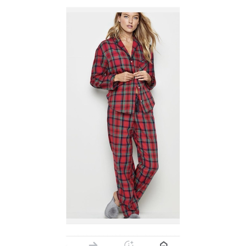 Victoria Secret Women's Pajama Set Holliday plaid red Green Large Quiet Luxury
